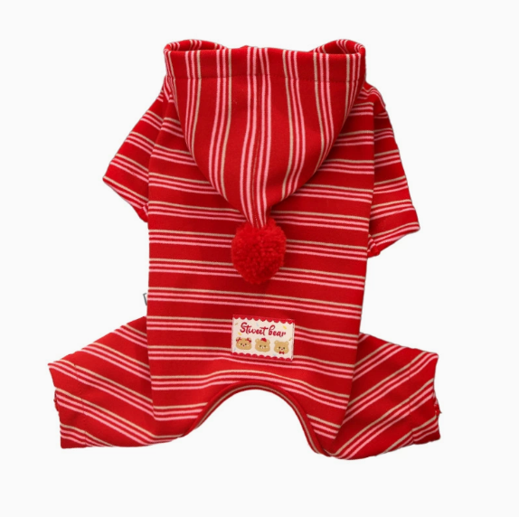 Dog clothing - festive red striped cashmere pet four-legged coat