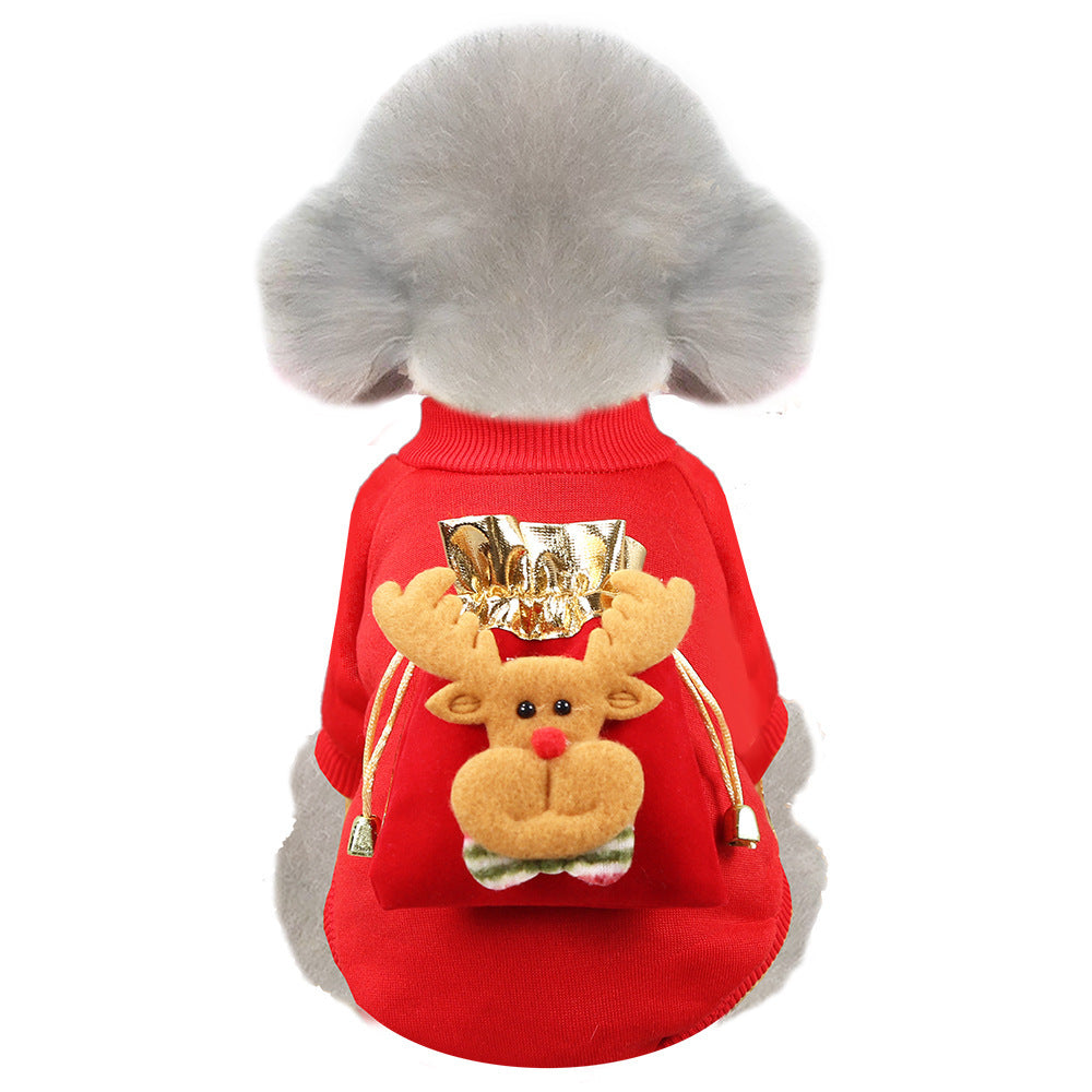 Christmas Dog Clothes Cat pet clothes Autumn and Winter warm fleece hoodie supplies Fortune bag pocket decoration