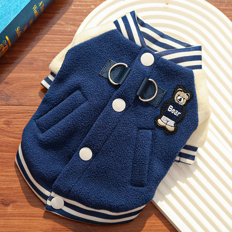 Baseball coat cat clothes fur clothes pet dog winter and autumn fleece sweater