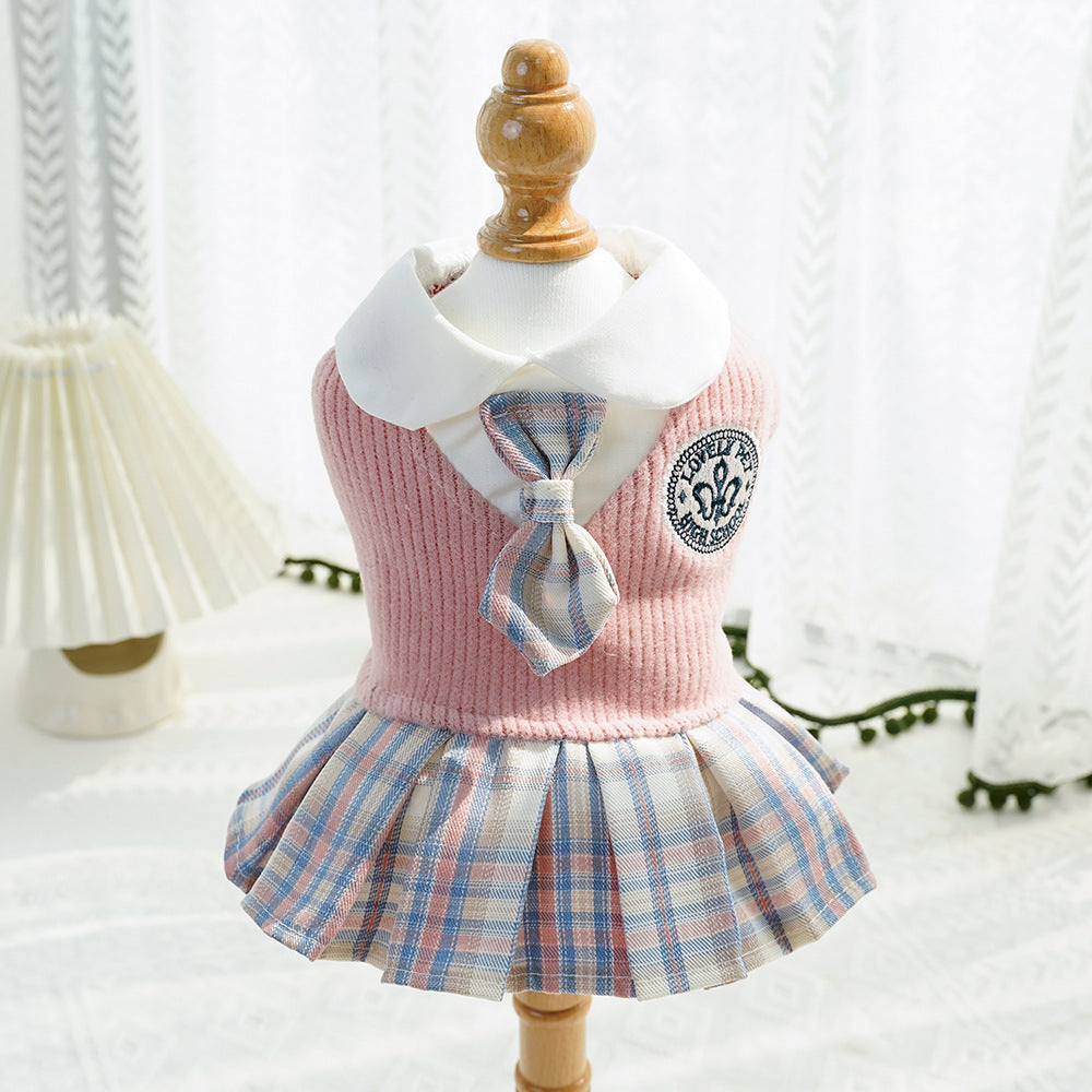 Pet winter and autumn wool cardigan dress with jk pattern
