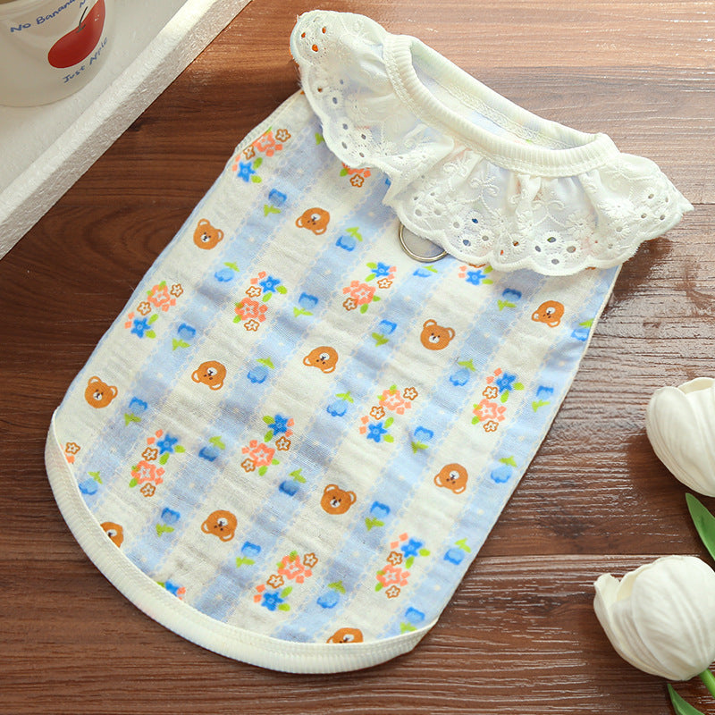 Cotton gauze breathable thin home air conditioning clothing suitable for dogs and cats and can be worn and traction