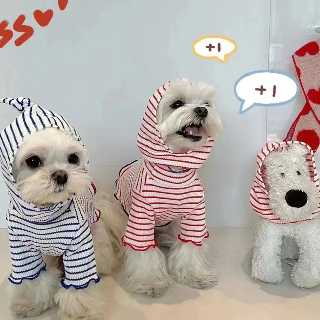 Pet autumn and winter clothing stripes wear hats two feet dog cat clothes teddy wholesale