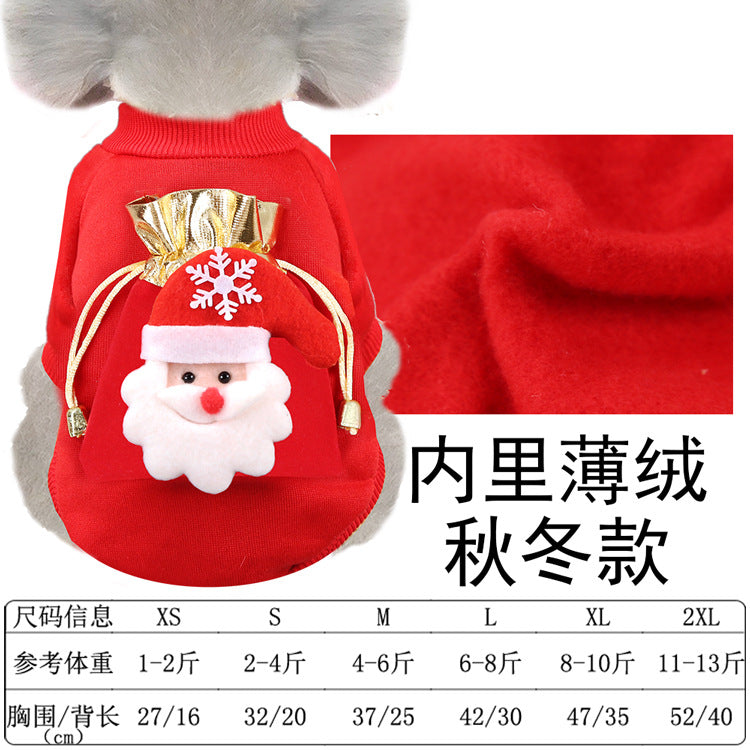 Christmas Dog Clothes Cat pet clothes Autumn and Winter warm fleece hoodie supplies Fortune bag pocket decoration