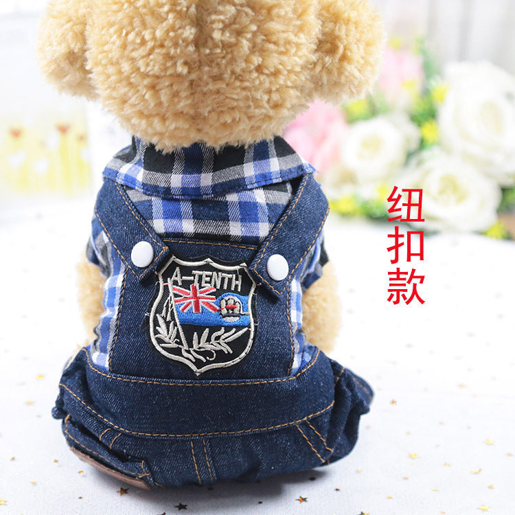 Pet clothing plaid British style four-leg strap cowboy clothing manufacturers wholesale