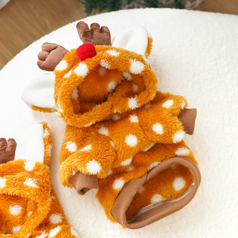 Pet dog and cat Christmas clothes - Reindeer style winter and autumn thickened transformation outfits
