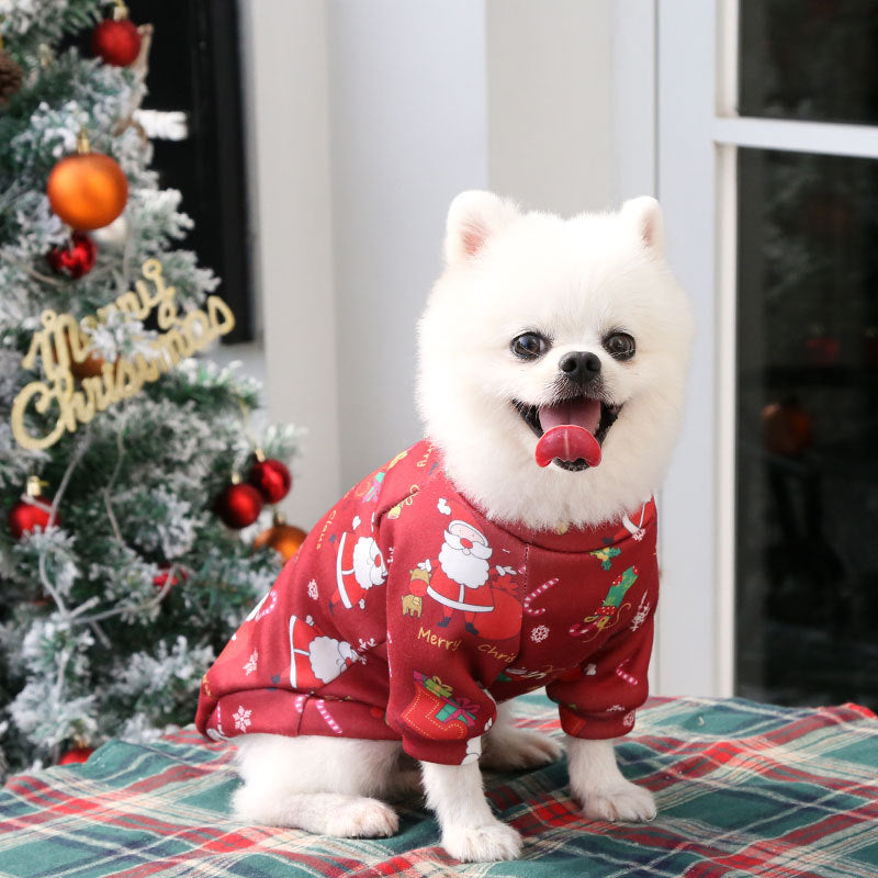 Cuhk Dog cat clothes plus fluffy Christmas printed hoodie Spring and winter pet supplies