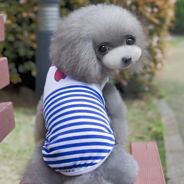 Spring and summer navy striped dog cat pet clothing vest red bow tie supplies manufacturers wholesale