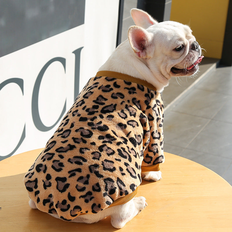 Leopard print Large dog Small dog Autumn Winter warm pajamas coat Pet supplies cat two feet clothes