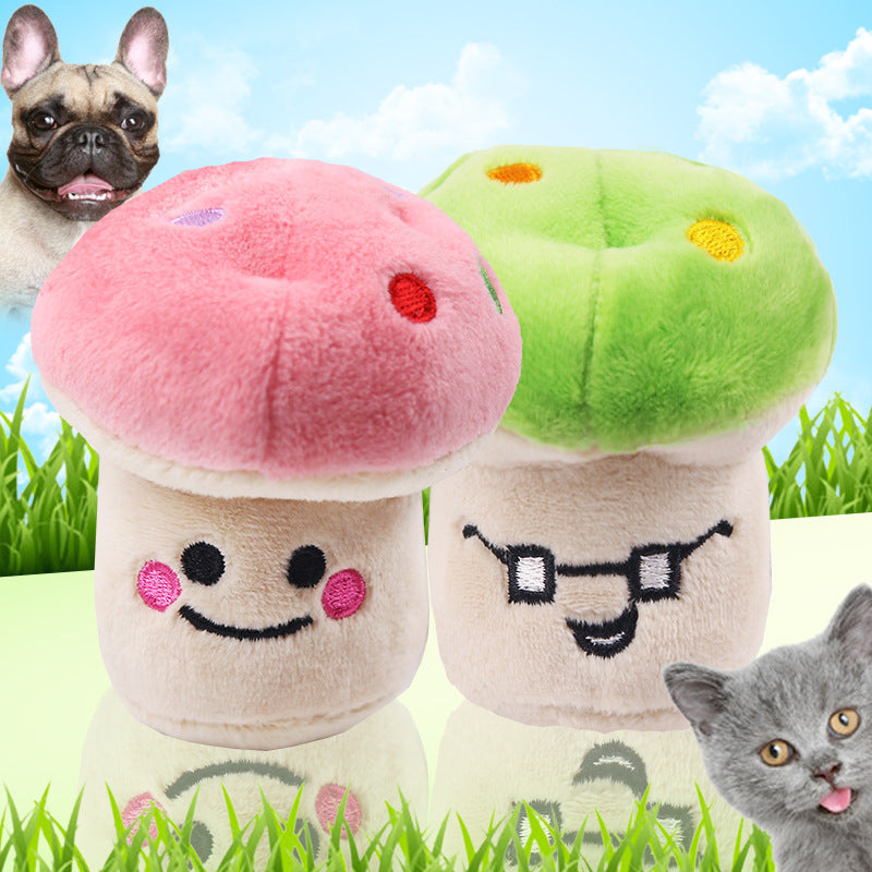 Pink mushroom Green mushroom plush vocal pet toy