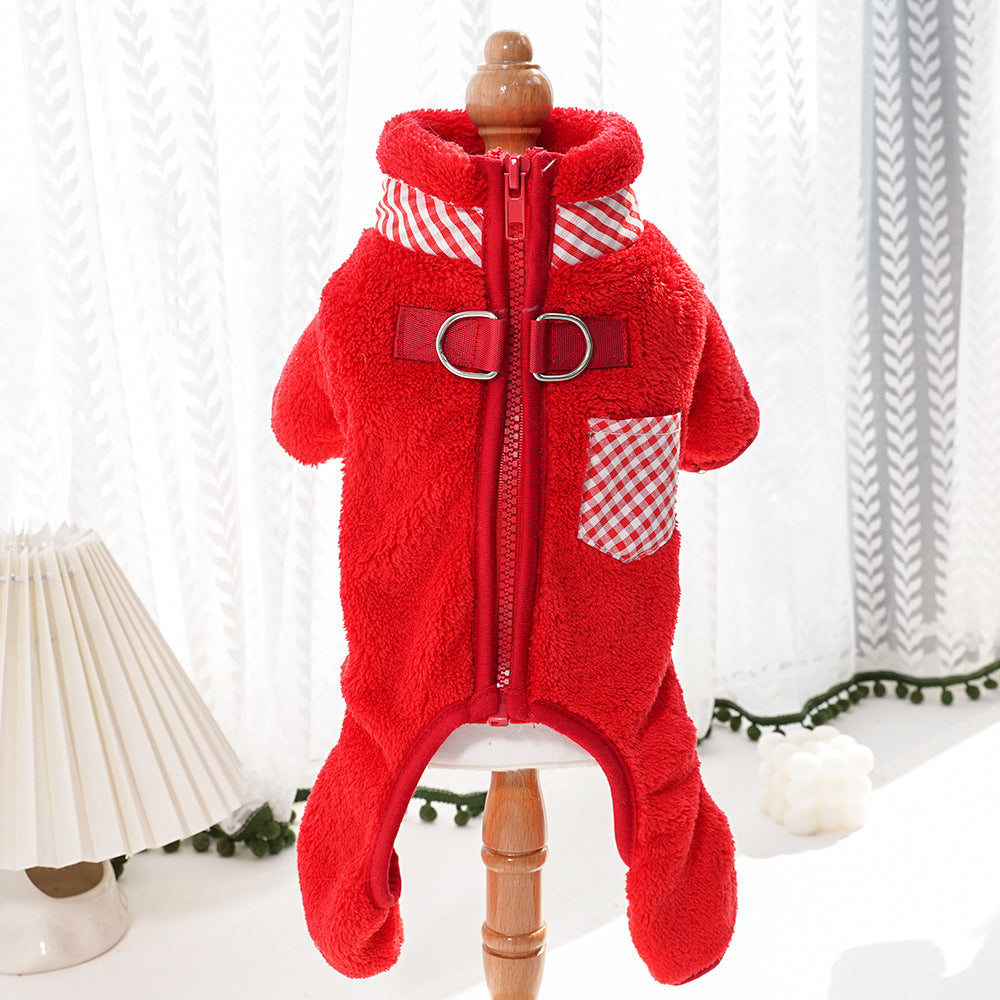 Dog and cat clothing - Outdoor leash attachment with four legs and plush coat