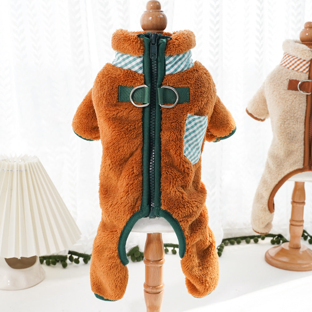 Dog and cat clothing - Outdoor leash attachment with four legs and plush coat