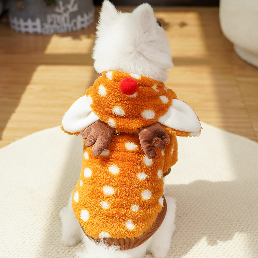 Pet dog and cat Christmas clothes - Reindeer style winter and autumn thickened transformation outfits