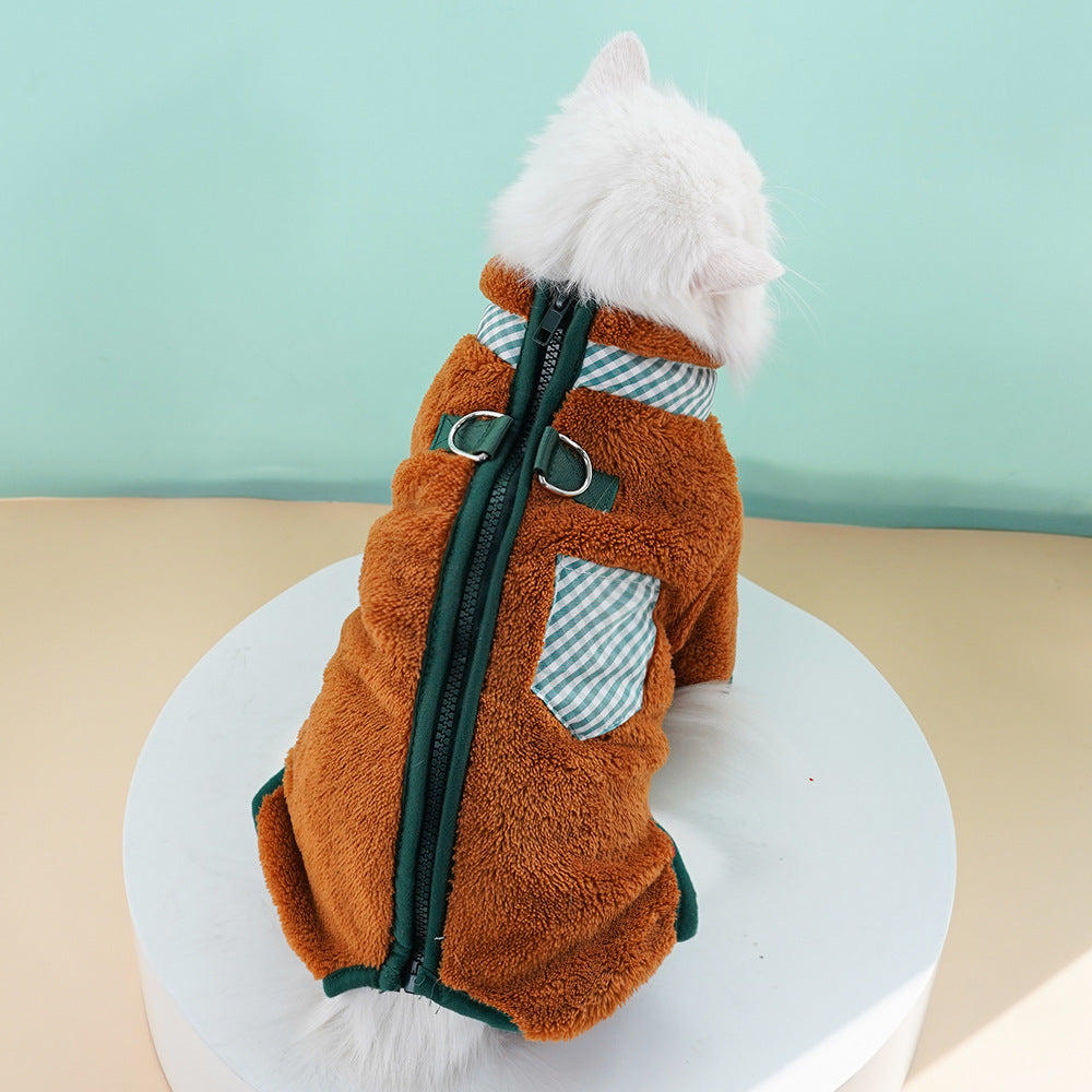 Dog and cat clothing - Outdoor leash attachment with four legs and plush coat