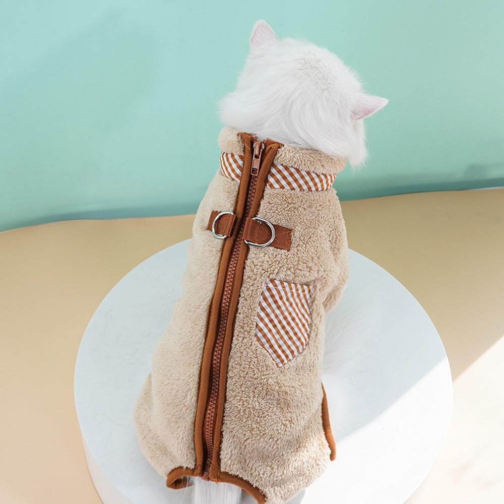 Dog and cat clothing - Outdoor leash attachment with four legs and plush coat