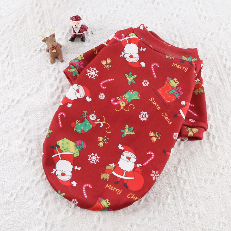 Cuhk Dog cat clothes plus fluffy Christmas printed hoodie Spring and winter pet supplies