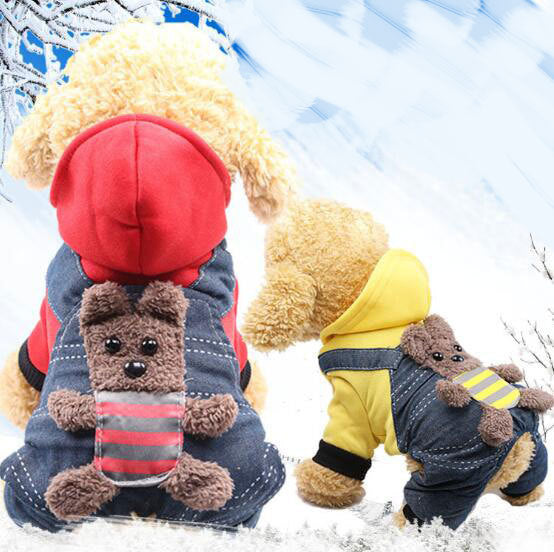 Four-leg thickened double-layer cotton-padded coat back strap Bear cub Dog cat pet clothing New autumn and winter supplies to keep warm