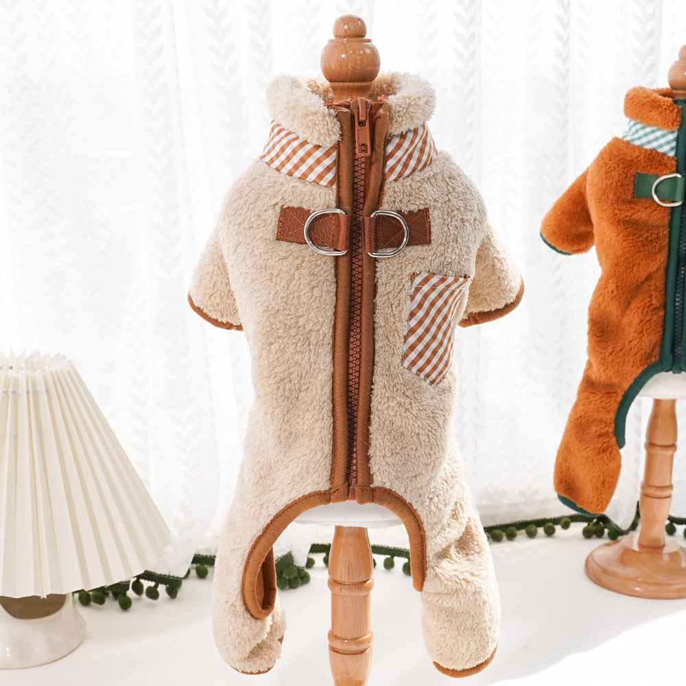 Dog and cat clothing - Outdoor leash attachment with four legs and plush coat