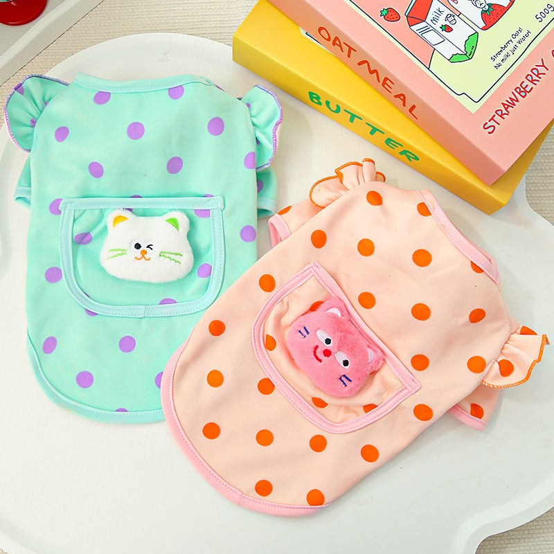 Pet clothing - dotted flared sleeves style - for dogs and cats, suitable for home wear