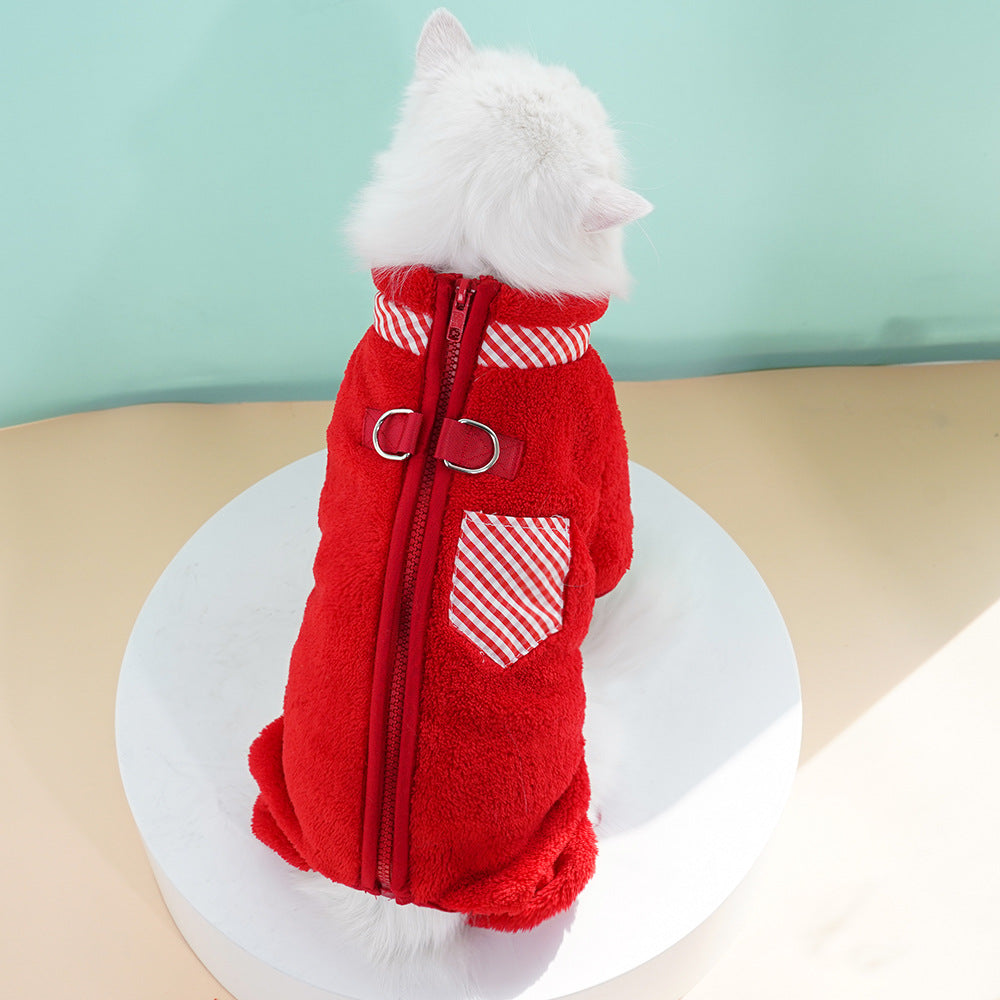 Dog and cat clothing - Outdoor leash attachment with four legs and plush coat