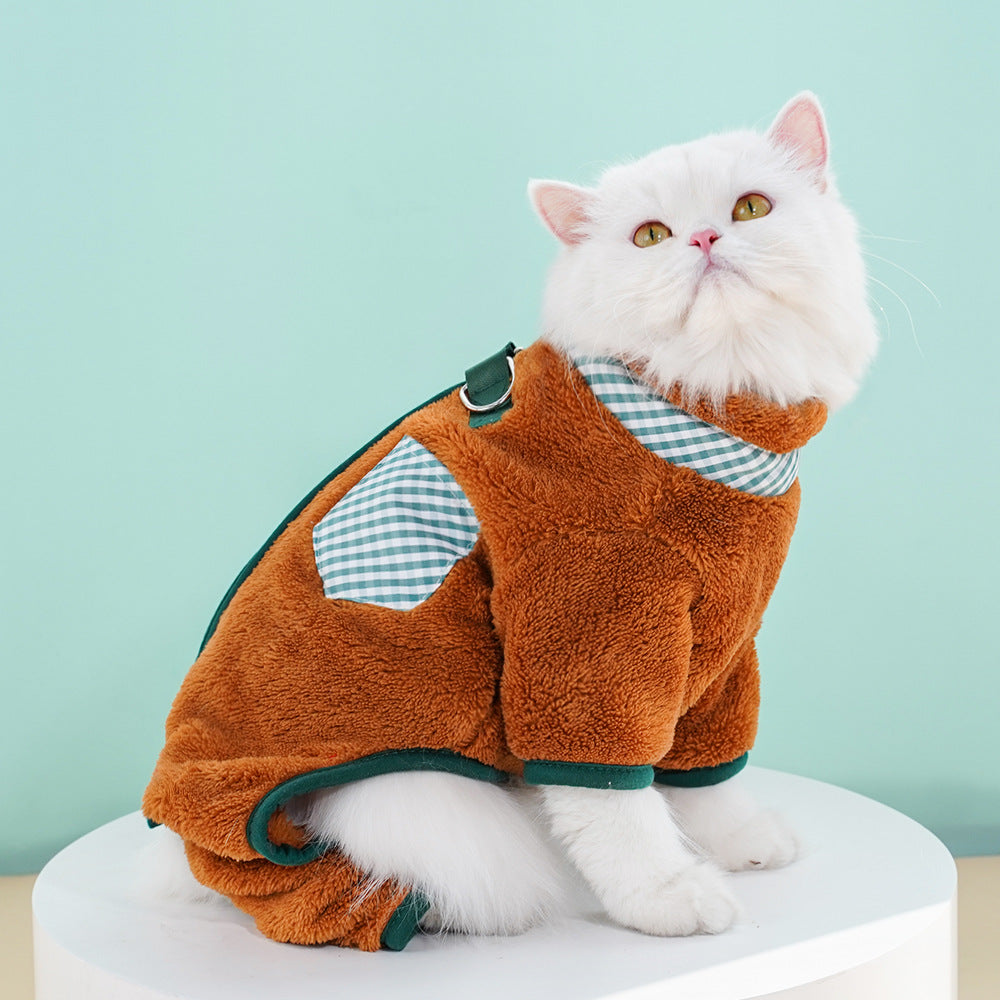 Dog and cat clothing - Outdoor leash attachment with four legs and plush coat