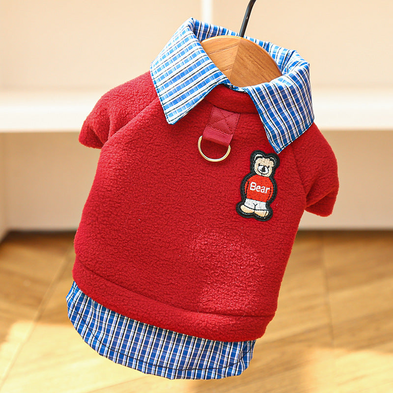 College-style dog hoodie for autumn and winter, with added insulation for warmth. Doggy clothes.