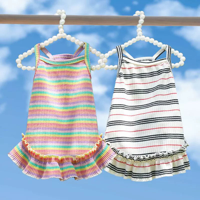 Rainbow striped slip dress elastic knitting small big Dog cat pet spring summer clothing factory direct sales