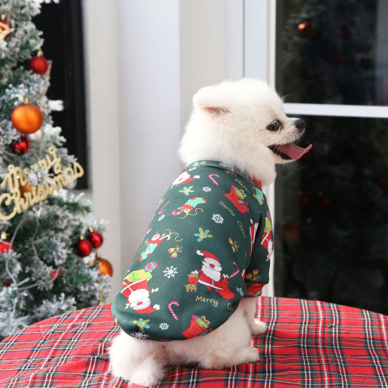 Cuhk Dog cat clothes plus fluffy Christmas printed hoodie Spring and winter pet supplies