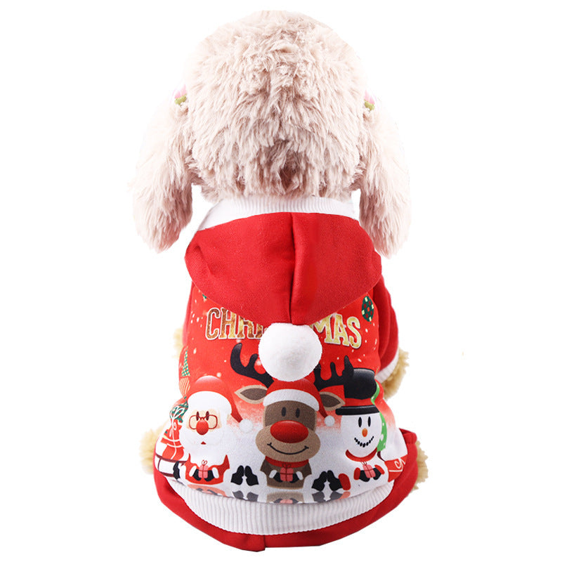 Four legs Christmas Claus elk fleece hoodie dog cat pet clothing autumn and winter supplies manufacturers