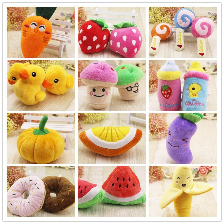 Multi-style plush toy Bite resistant ball rope sound toy fruit cartoon animal cat/dog pet supplies