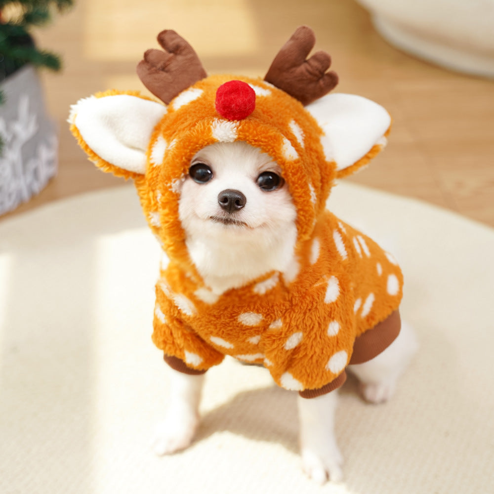 Pet dog and cat Christmas clothes - Reindeer style winter and autumn thickened transformation outfits