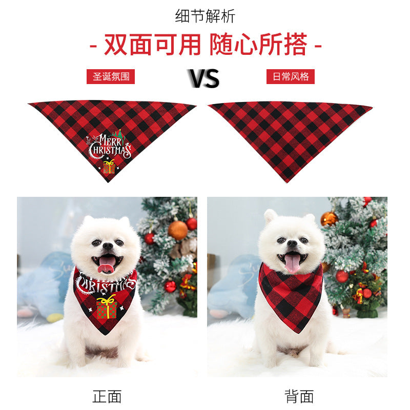 Christmas holiday pet small, medium and large dogs dogs and cats can double teddy triangle towel saliva bib