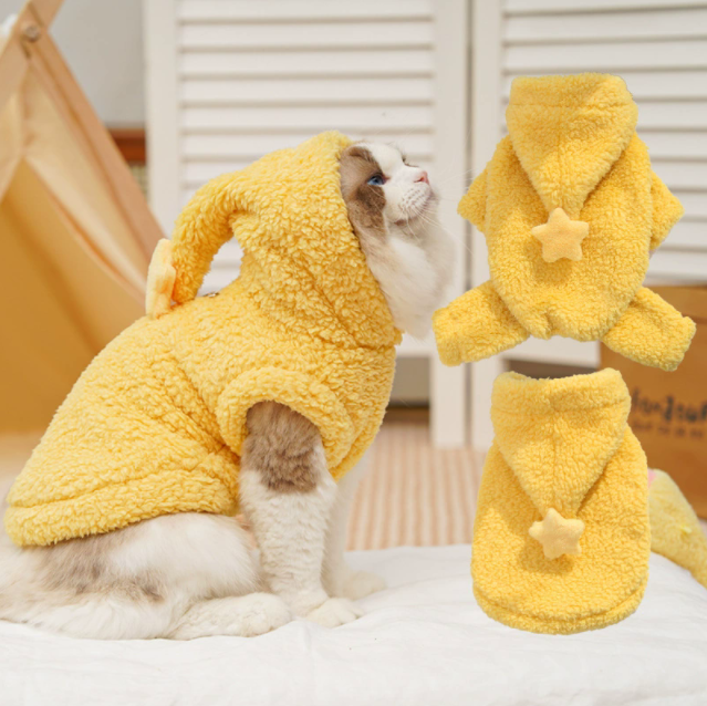 Pet clothing with added insulation and thickening, hooded sweatshirt for autumn and winter, dog and cat jacket, home pajamas