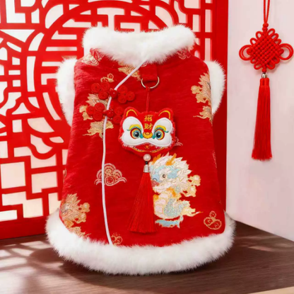 New Year traditional Chinese style thick pet dog and cat clothes