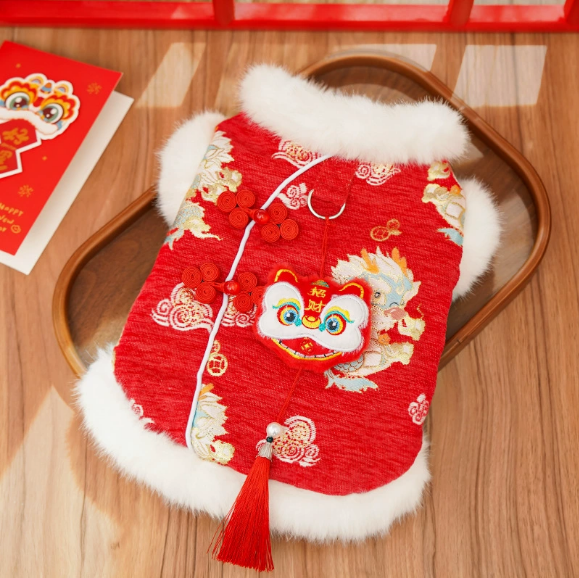 New Year traditional Chinese style thick pet dog and cat clothes