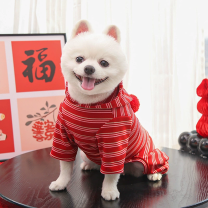 Dog clothing - festive red striped cashmere pet four-legged coat