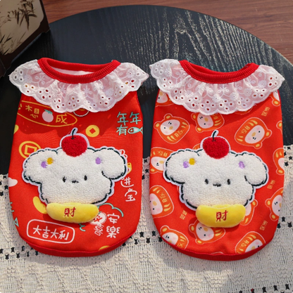 New Year dog and cat clothing with fluffy lace trimmings