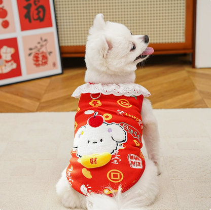 New Year dog and cat clothing with fluffy lace trimmings