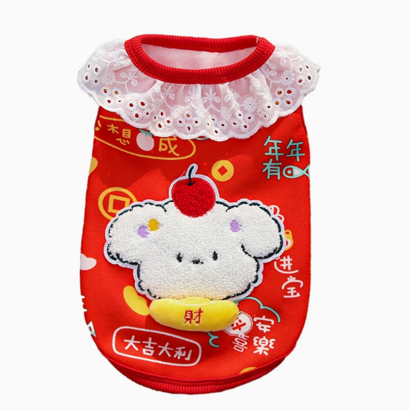 New Year dog and cat clothing with fluffy lace trimmings
