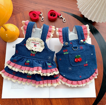 Spring and summer denim couple overalls dress for pets - dogs and cats clothes