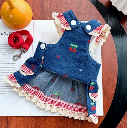 Spring and summer denim couple overalls dress for pets - dogs and cats clothes
