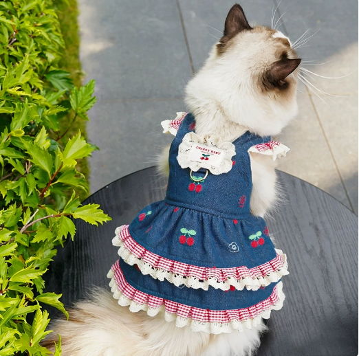 Spring and summer denim couple overalls dress for pets - dogs and cats clothes