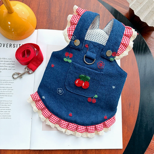 Spring and summer denim couple overalls dress for pets - dogs and cats clothes