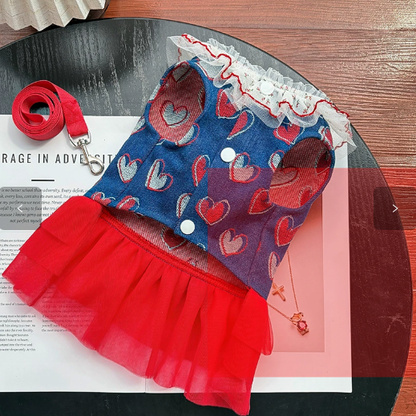 Spring and Summer Denim Fluffy Skirt with Back Hook for Pulling in Pets - Dog or Cat Princess Dress