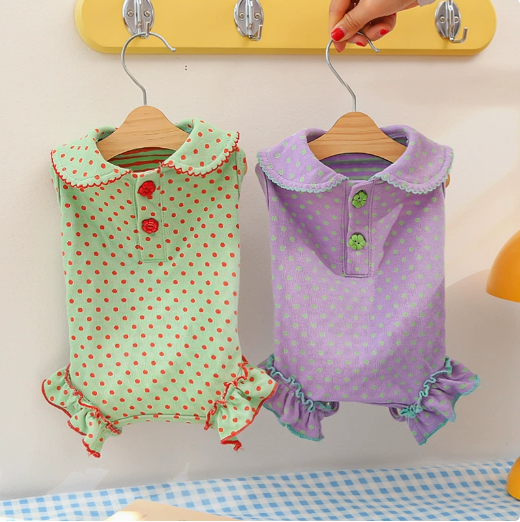 Cotton summer and spring dog and cat clothes - polka dot clothes for four-legged friends
