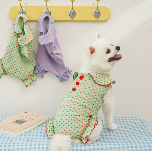 Cotton summer and spring dog and cat clothes - polka dot clothes for four-legged friends
