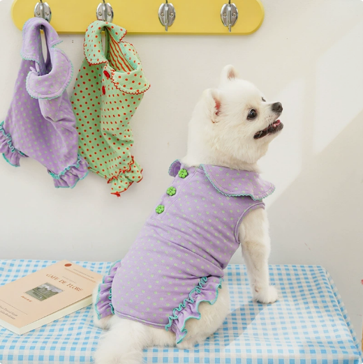 Cotton summer and spring dog and cat clothes - polka dot clothes for four-legged friends