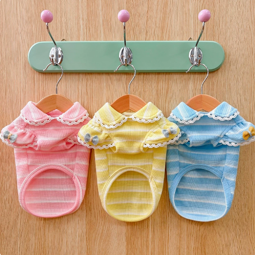 Dog and cat clothing - lace knitted bubble sleeve pullover - pet summer wear