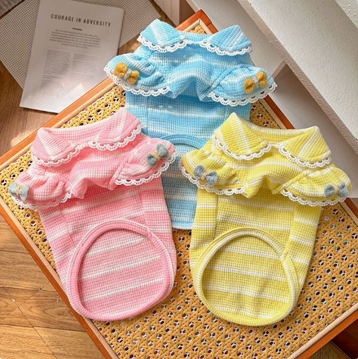 Dog and cat clothing - lace knitted bubble sleeve pullover - pet summer wear