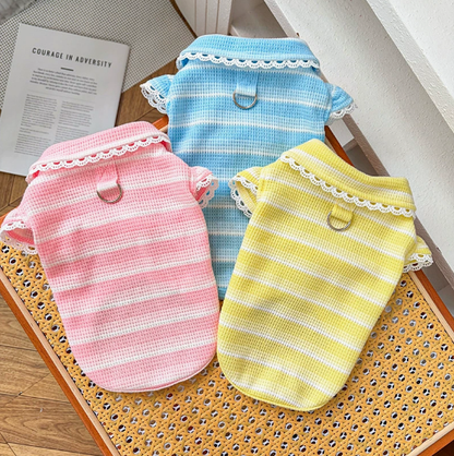 Dog and cat clothing - lace knitted bubble sleeve pullover - pet summer wear