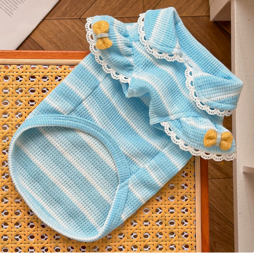 Dog and cat clothing - lace knitted bubble sleeve pullover - pet summer wear